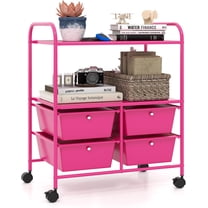 GOFLAME 4-Drawer Rolling Storage Cart with 2 Shelves, Mobile Utility Cart with Removable Drawers and Metal Frame, Art Craft Drawer Cart with Lockable Wheels for Home, Office, School, Studio, Hot Pink
