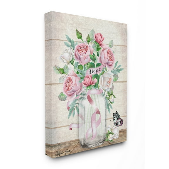 Stupell Home Décor Hope Flower Jar Butterfly Pink Painting Canvas Wall Art by Sheri Hart