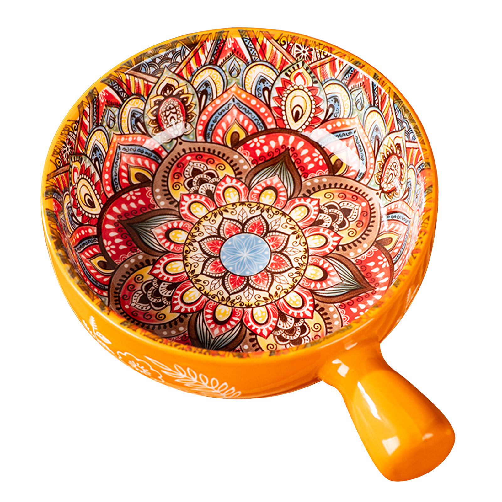 Qeeadeea Ceramic Soup Bowl With Handle 600ml, Single Shallow Bowl