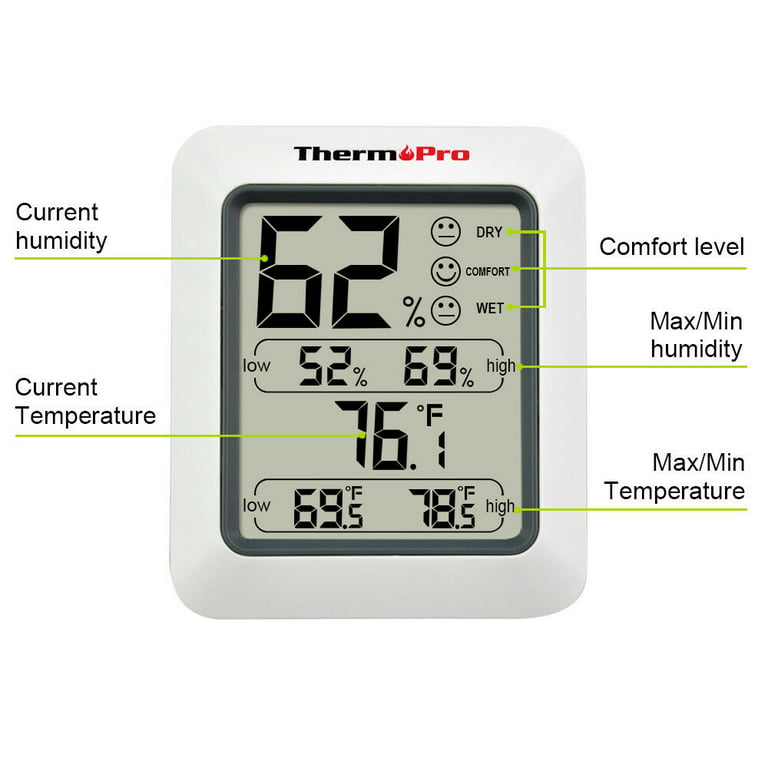 preciva HT154001 Digital Psychrometer Thermo-Hygrometer, LCD Mini  Temperature and Humidity Meter with Dew Point and Wet Bulb Temperature  Hygrome