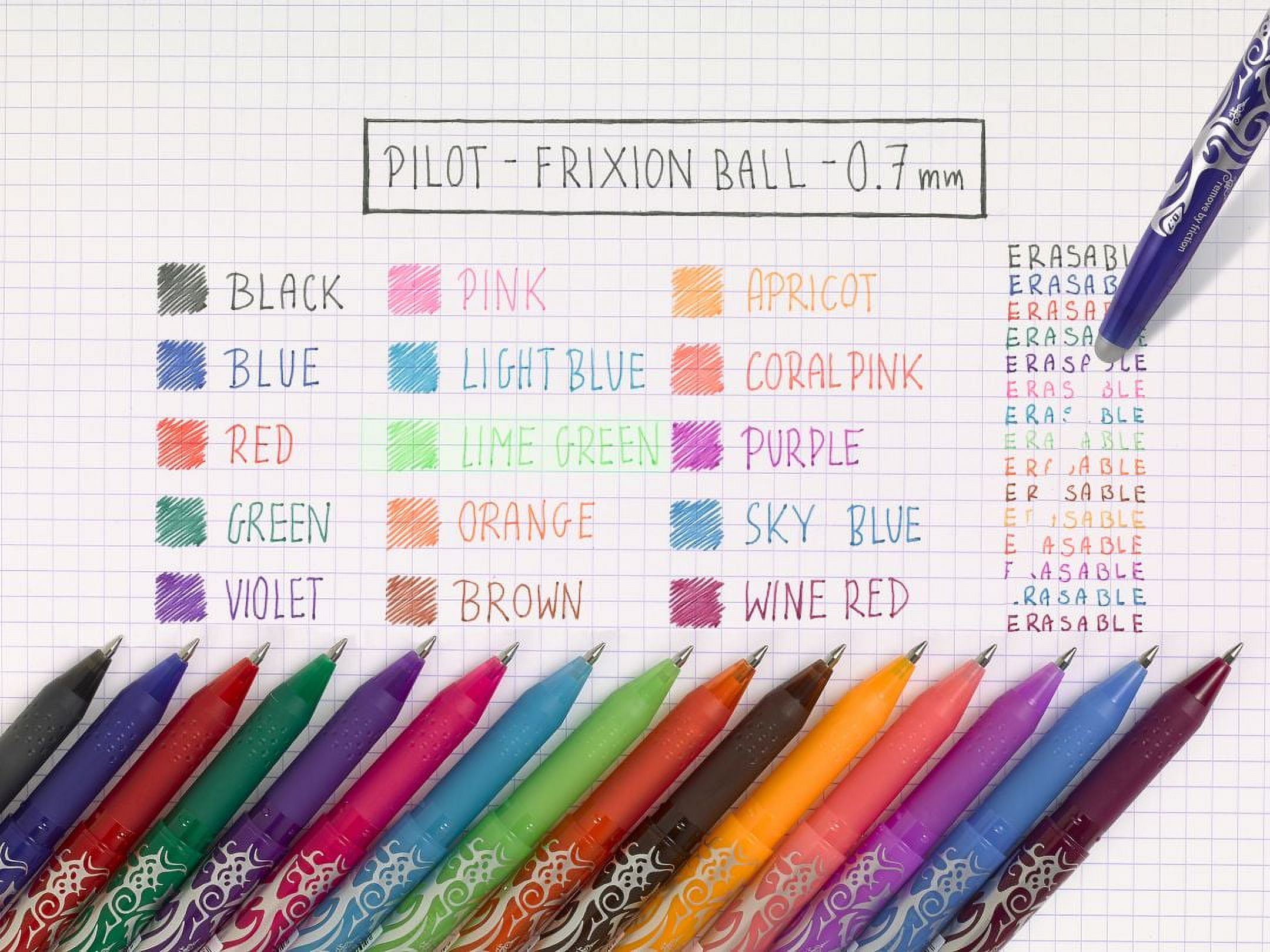 Pilot Frixion Heat Erasable Rollerball Pen FR7 - Medium 0.7mm - Black Wallet of 3 Pens + 3 Refills