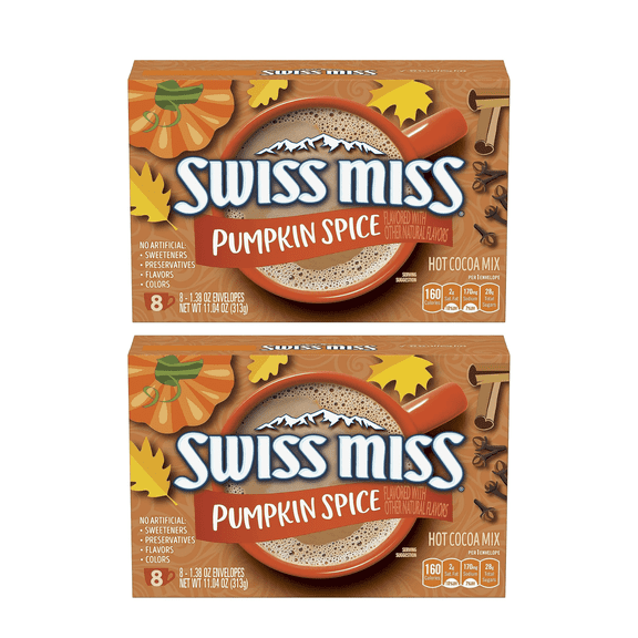 Swiss Miss Pumpkin Spice Hot Cocoa Mix Pack - 8 Packets, 1.38 oz Each (Pack of 2)