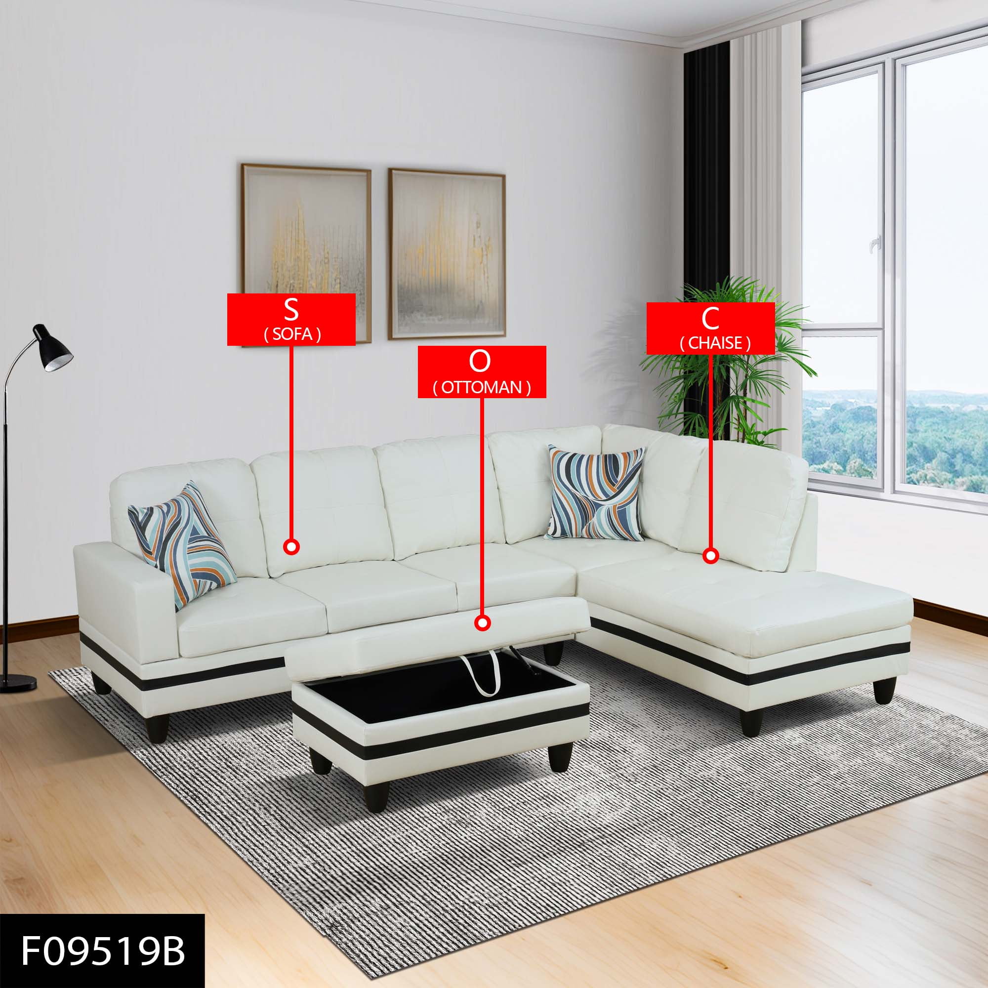 MAYEERTY White & Black 3-Piece PU Leather Couch Stylish Contrast Modern Living Room