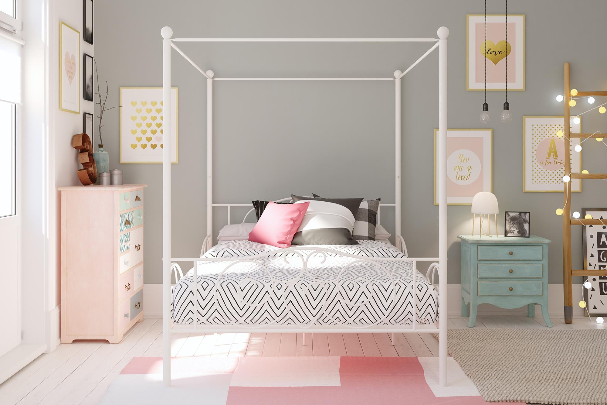 DHP Canopy Metal Bed, Full, Off White