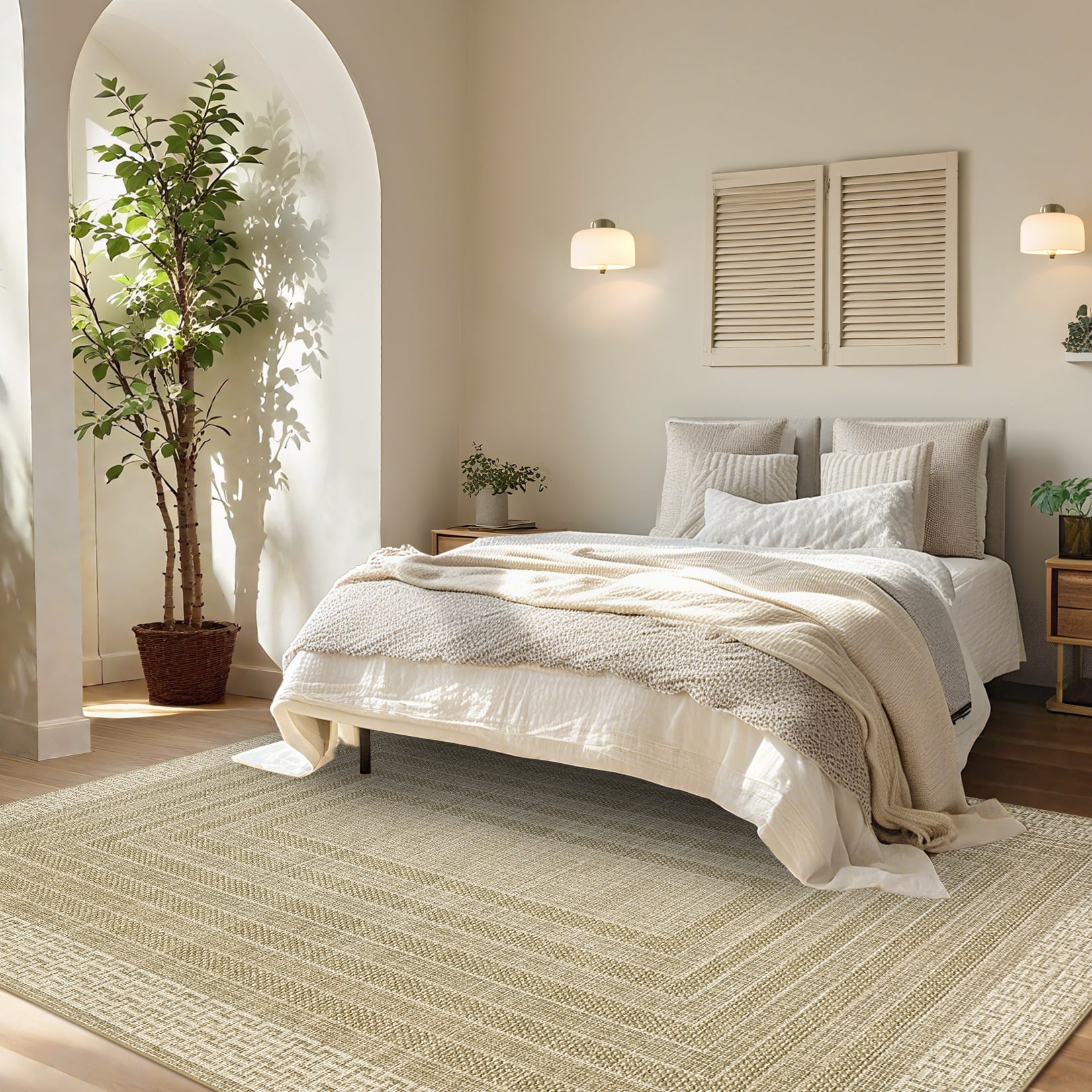 Nasitip Modern Geometric Stripe Camel 8'x10' Area Rugs for Living Room Soft Low Pile Non-Sliping, Machine Washable