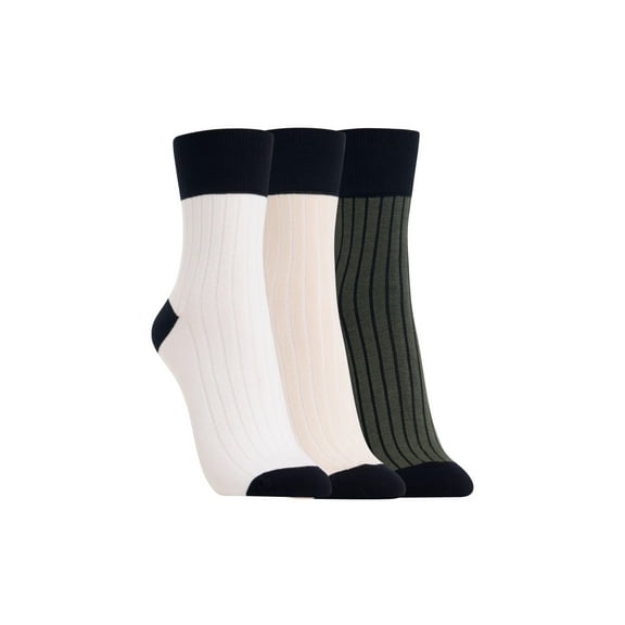 Clarks Women's Ribbed Short Crew Socks 3 Pair, Olive/Ivory/White, Women's 4-10 Shoe
