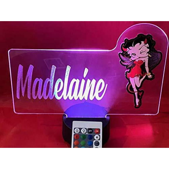 Night Light Up Desk Table Lamp LED Personalized Free Engraved Betty Boop Devil, Our Newest Feature, Most Popular, It's Wow, with Remote 16 Colors Energy Efficient, Great Gift
