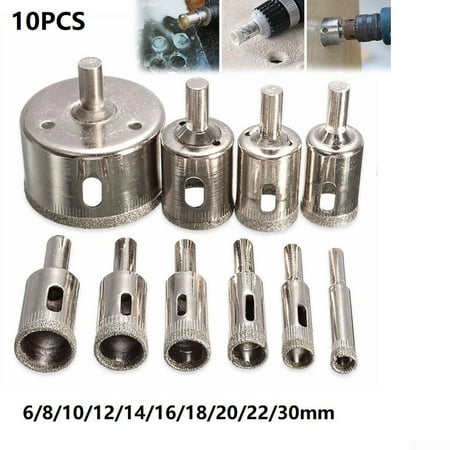 

10pcs Diamond Hole Saw Drill Bit Set Glass Ceramic Tile Wood Core Cutting Tool