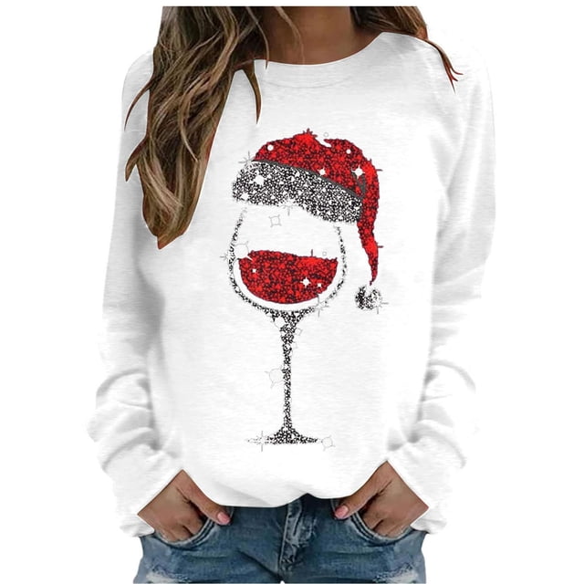 Kcodviy Sweat-Shirt pour Femmes Joyeux 2T à Capuche Zippée Imprimé de Noël Col Rond Veste Ajustée Chandail Tops Chandails en Molleton à Manches Longues Chemises d'Entraînement Imprimé Coloré Blouse Ample