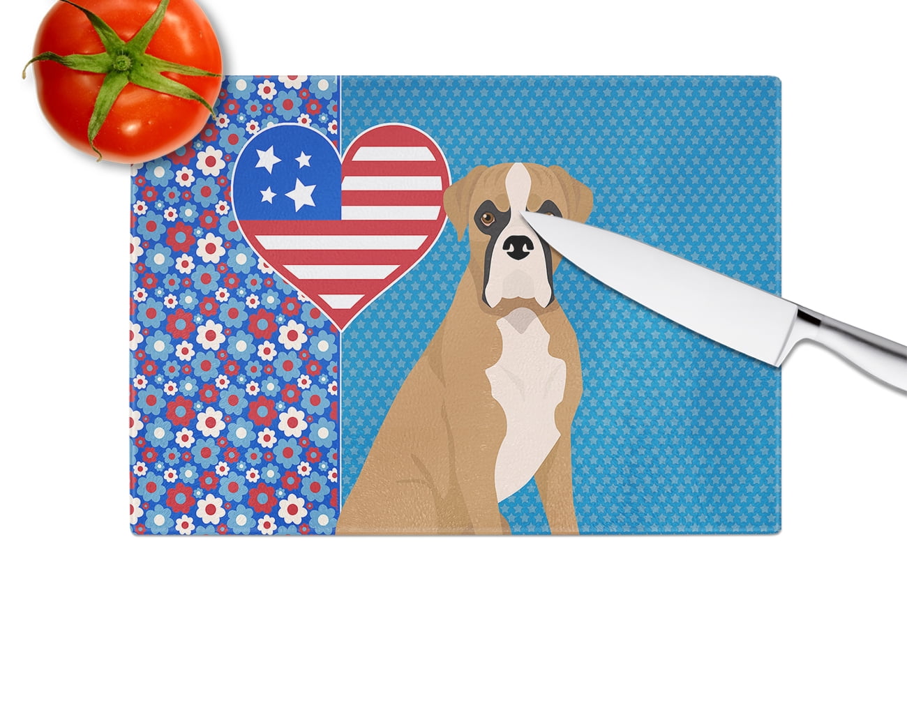 Natural Eared Fawn Boxer Glass Cutting Board Large 12 in x 15 in