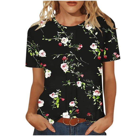 purcolt Women's Summer T-Shirts Tie Dye Flower Printed Short Sleeve Crewneck Shirts Casual Soft Beach Vocation Tee Shirts