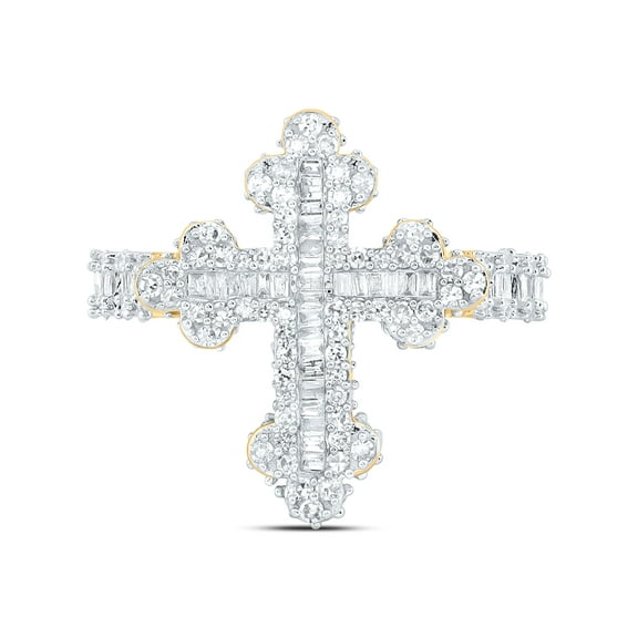 10kt Yellow Gold 7/8 Cttw Natural Diamond Fashion Cross Ladies Wedding Engagement Anniversary Ring, Women Size: 5-9
