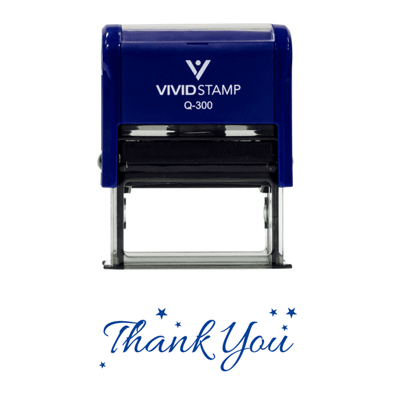 Vivid Stamp THANK YOU w/ Stars Self Inking Rubber Stamp (Blue Ink) - Large
