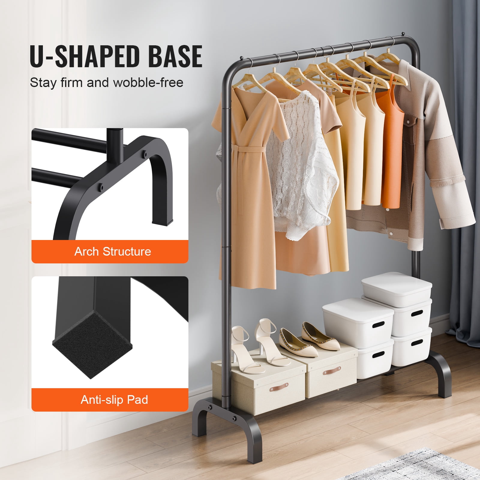 KFFKFF Apparel Stand, Sturdy Garment Display with Suspension Bar and Lower Storage Zone, Wardrobe Stand for Sleeping Quarters Guest Chamber