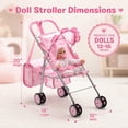 thumbnail image 3 of Dolls To Play Baby Doll Stroller for Girls, Foldable Toy Buggy with Canopy, Storage Basket & Diaper Bag, Fits 12-18 Inch Dolls, Pink Butterfly, 3 of 6