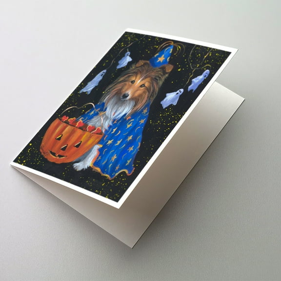 Sheltie Halloween Witch Greeting Cards and Envelopes Pack of 8