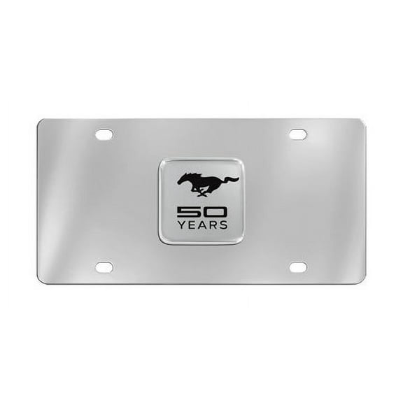 Ford Mustang 50th Anniversary Decorative Chrome Plate with Chrome Emblem Vanity Front License Plate