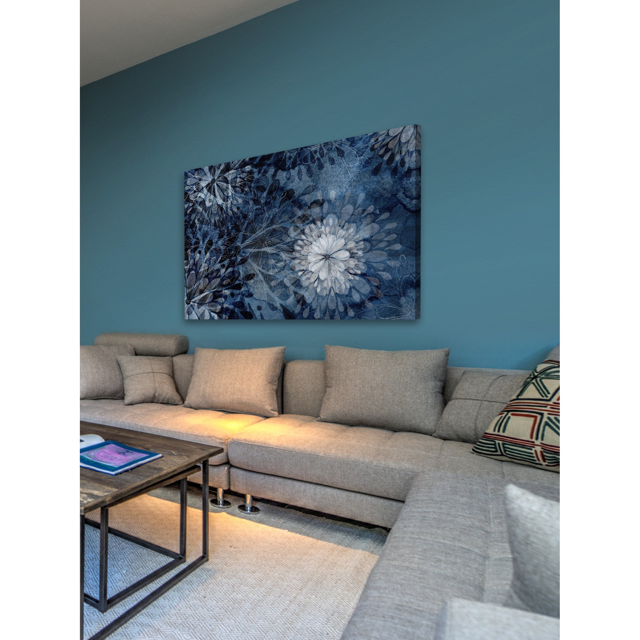 Marmont Hill - "Blue Floral Burst" Painting Print on Wrapped Canvas
