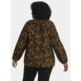 thumbnail image 3 of Terra & Sky Women's Plus Size Tie Front Blouse with Long Sleeves, Sizes 0X-4X, 3 of 5