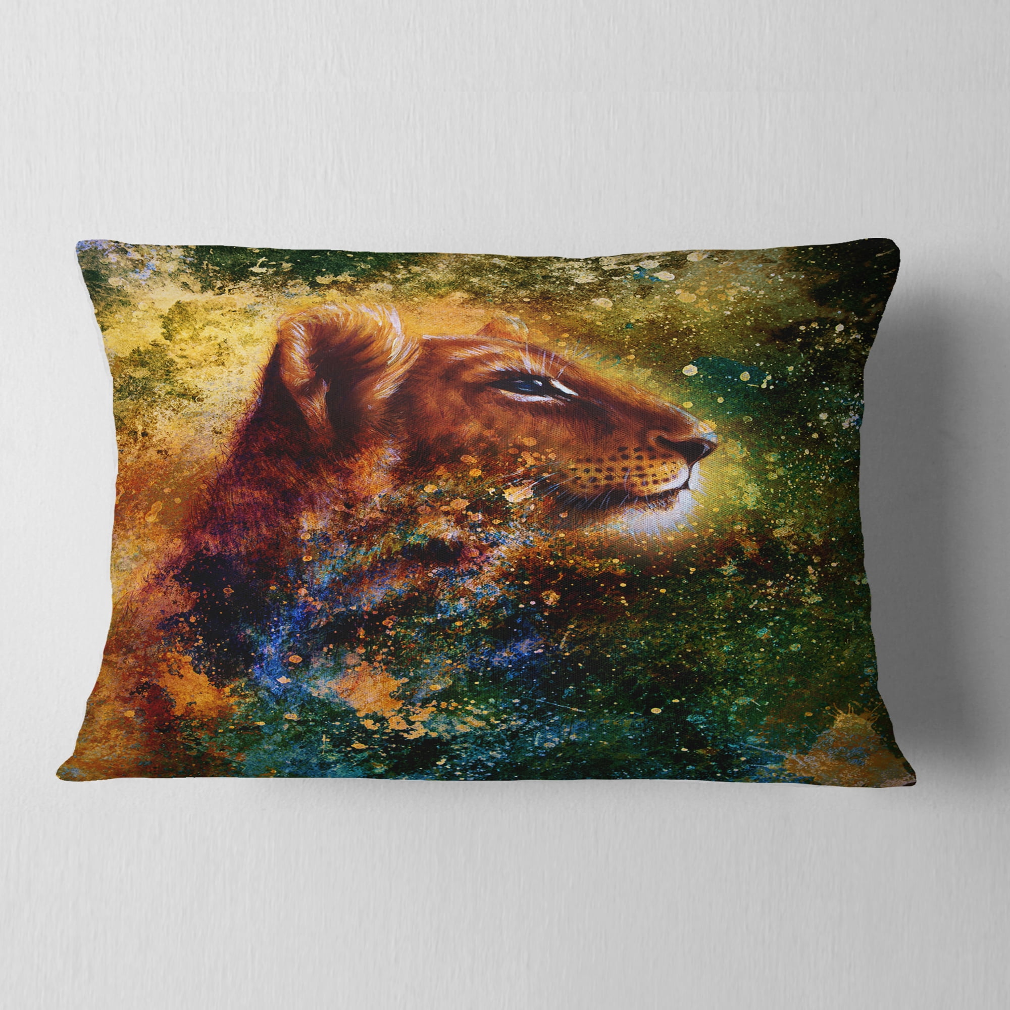 Designart Thoughtful Lion Cub - Animal Throw Pillow - 12x20