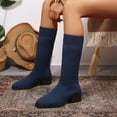 thumbnail image 5 of Women's Chunky Heel Mid Calf Boots, Plus Size Knit Pointed Toe Chunky Heel Casual Boots with Breathable Lining, Trendy Footwear for Daily Party Wear, 5 of 6
