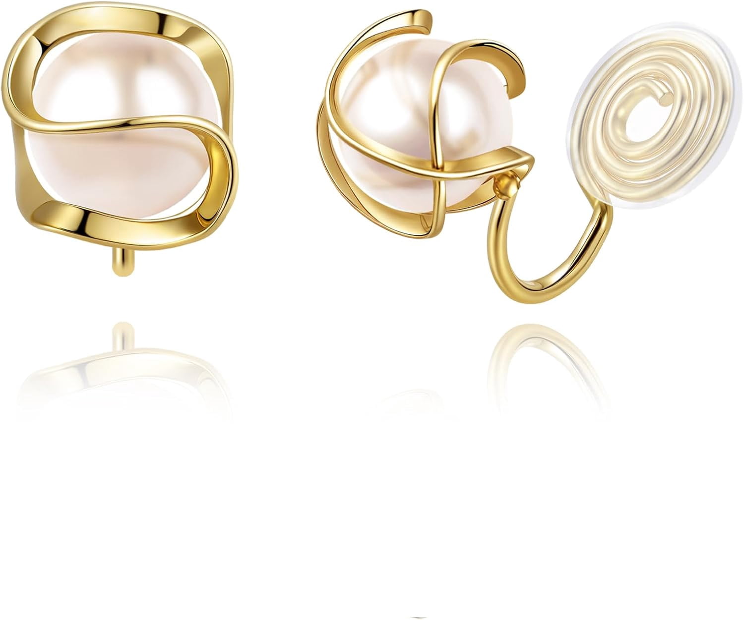 Baroque Pearl Drop Earrings For Women - 14K Gold Plated, Sterling Silver Posts, Irregular Geometric Design