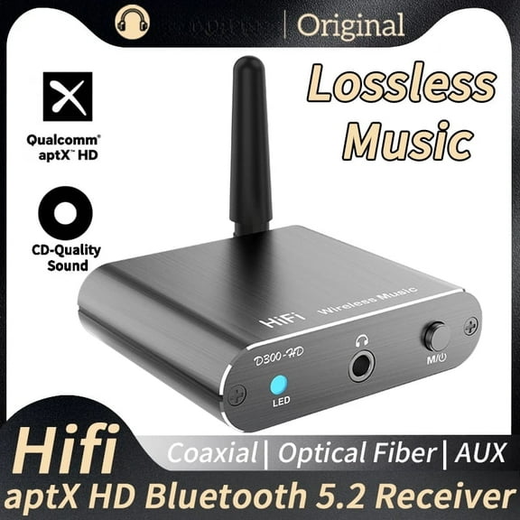 VAORLO AptX-HD Bluetooth 5.2 Receiver HIFI Music Wireless Audio Adapter 3.5mm AUX Optical Toslink/Coaxial Output For Car Speaker