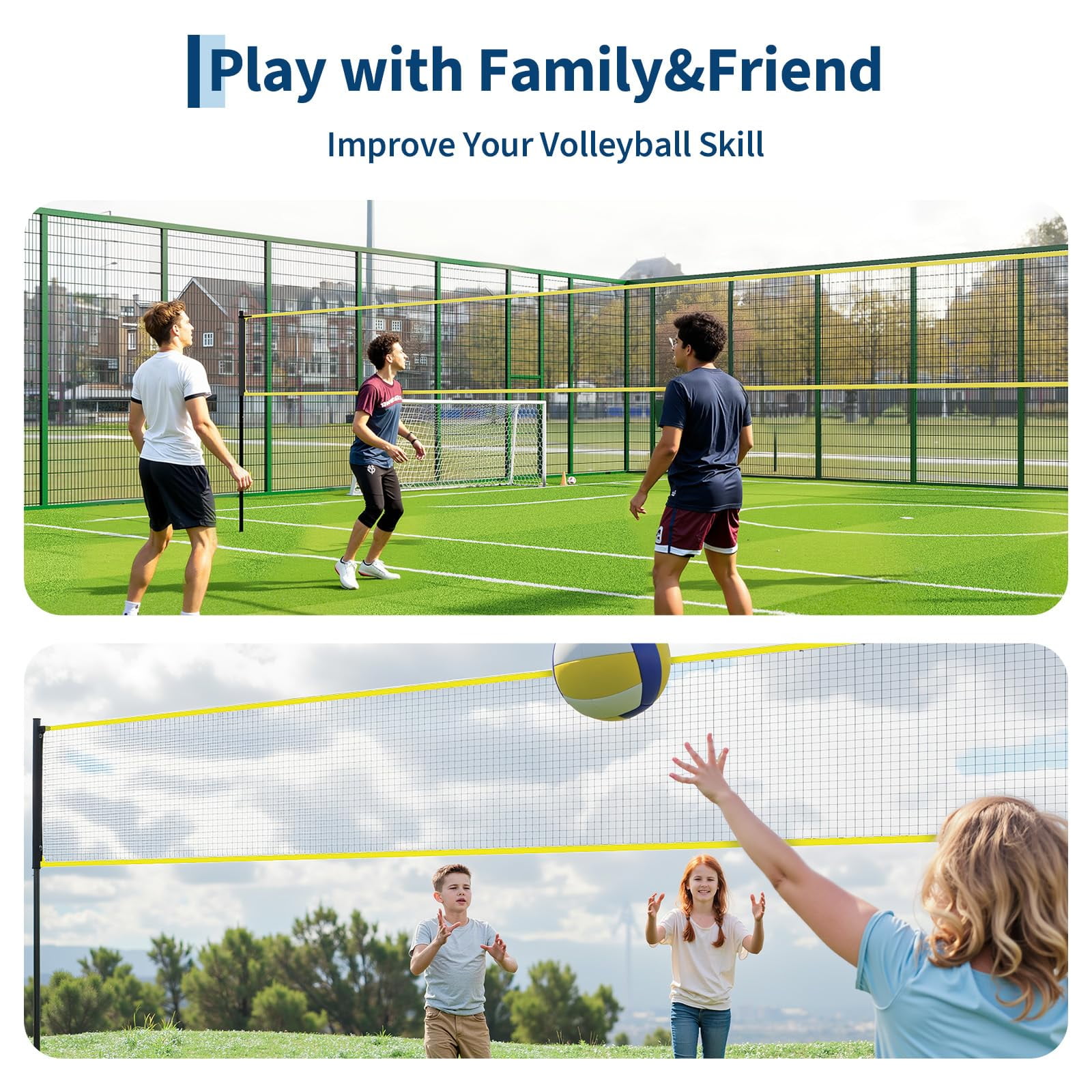 Ataucjin Volleyball Net, 12Ft/32Ft Portable Backyard Volleyball Net,Adjustable Height, Heavy-Duty Frame, Freestanding Design,Portable Outdoor/Indoor Volleyball Set with Carry Bag