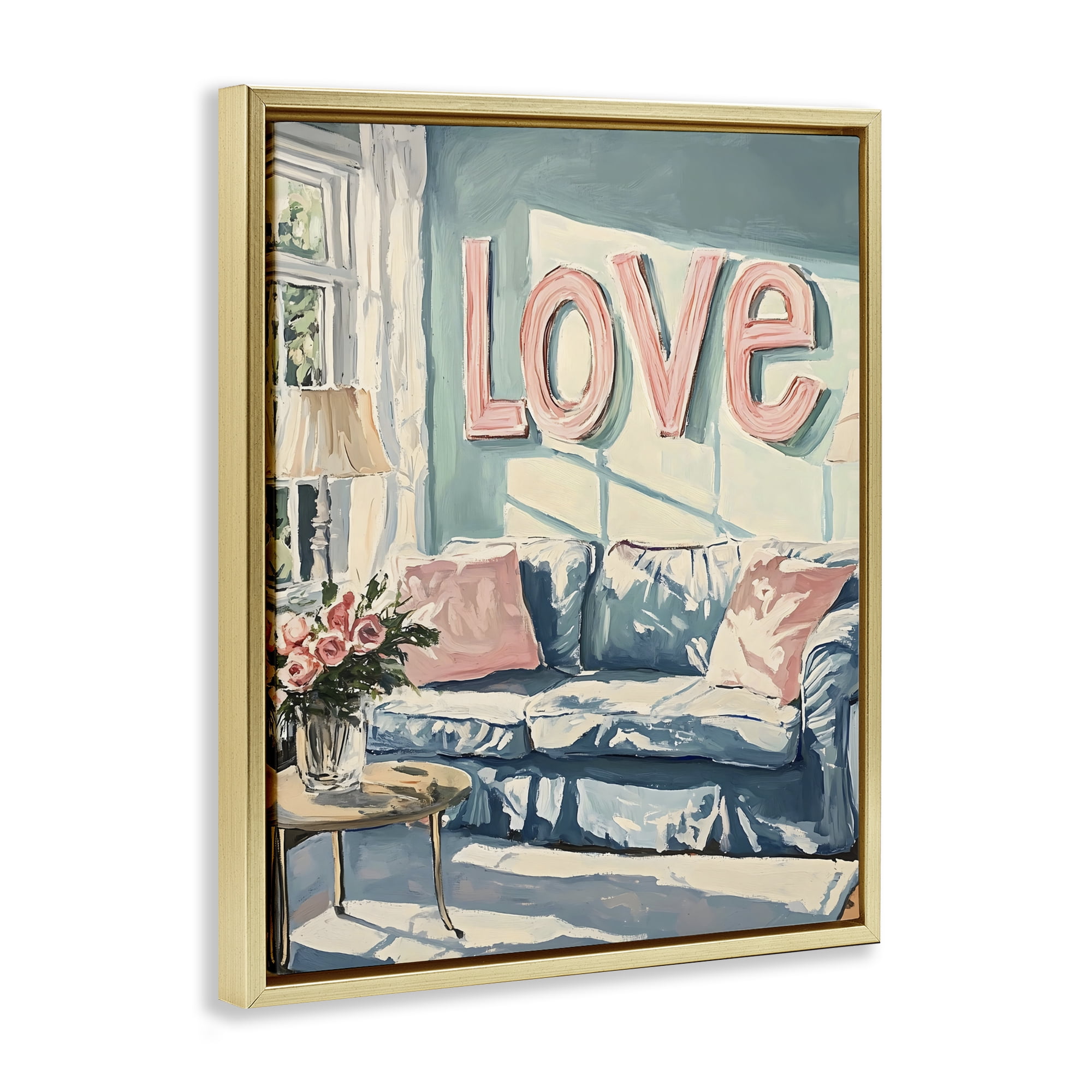 Stupell Industries Love Letters Above Cozy Couch Gold Framed Floater Canvas Wall Art, design by The Prints Vibe