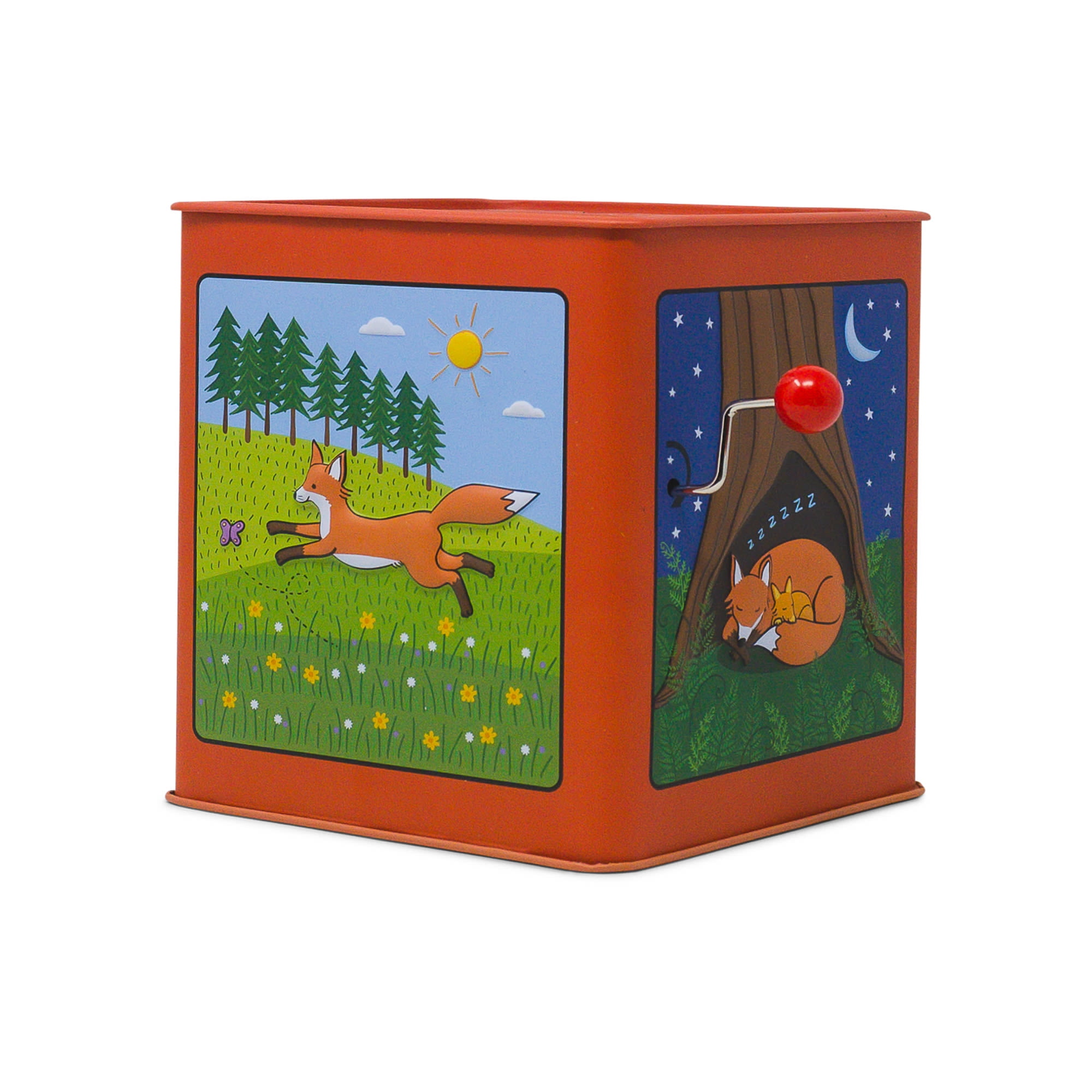 Jack Rabbit Creations Finn The Fox Jack in The Box Toy, Plush Fox, Side Crank Plays Pop Goes The Weasel, Surprise Pop-Up, Kids Age 3+