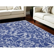 HomeRoots 551065 8 x 10 ft. Floral Distressed Non Skid Rectangle Area Rug, Ivory & Navy Blue