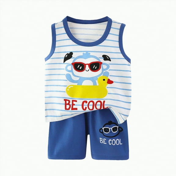 CAICJ98 Toddler Summer Clothes for Boys Tank Top and Shorts Set Kids Cotton Sleeveless Shirts and Shorts Newborn Girl Outfits (4-5 T,Blue)