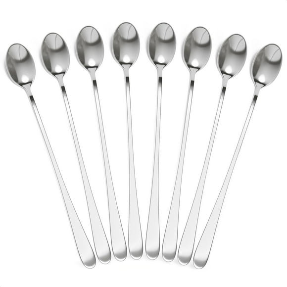 Juego de 8 cucharas de café largas de acero inoxidable, 23 cm, aptas para lavavajillas
