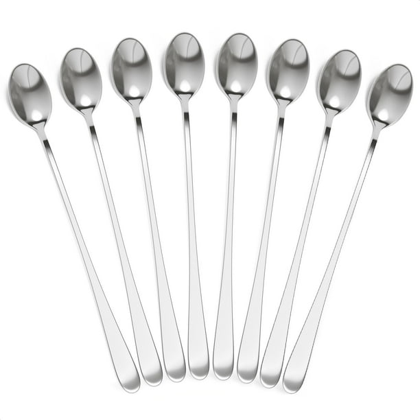 Juego de 8 cucharas de café largas de acero inoxidable, 23 cm, aptas para lavavajillas