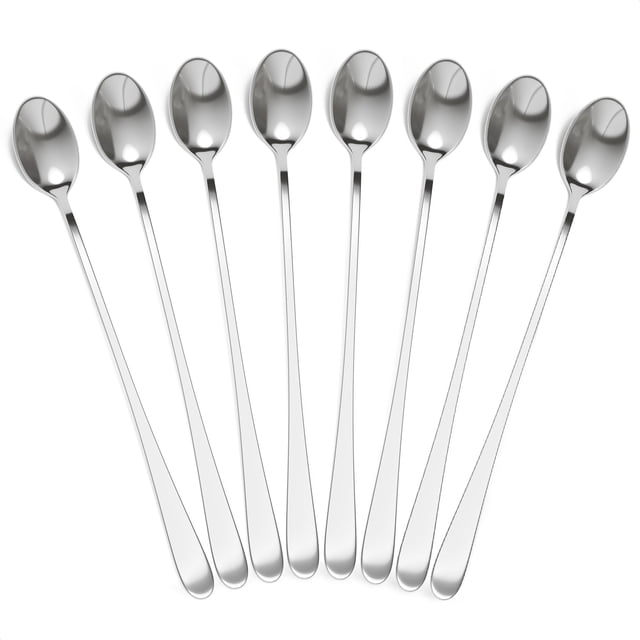 Juego de 8 cucharas de café largas de acero inoxidable, 23 cm, aptas para lavavajillas