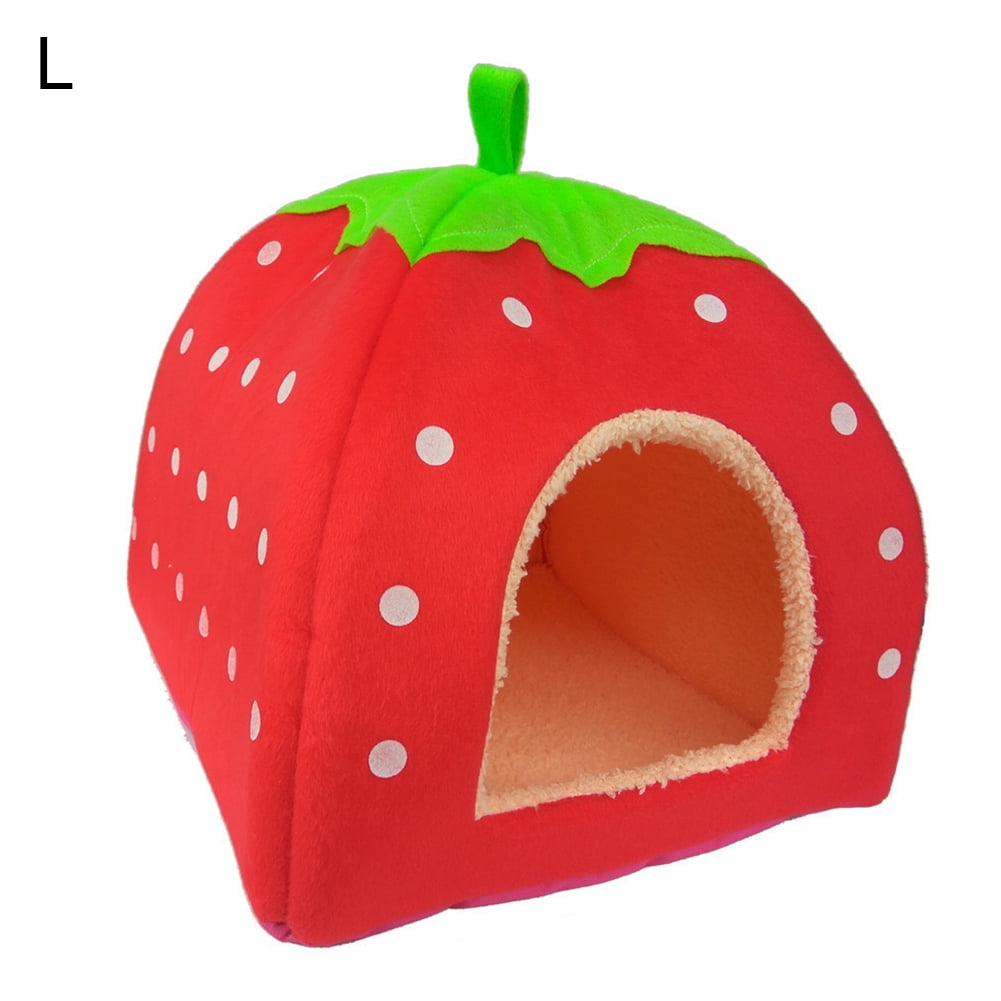 AzsfUfsa53 Strawberry Shape Foldable House Kennel Tent Dog Puppy Cats Indoor Soft Warm Bed Pet Pad Cushion Super Soft Felt Kennel for Puppy Kitten & Small Dogs 