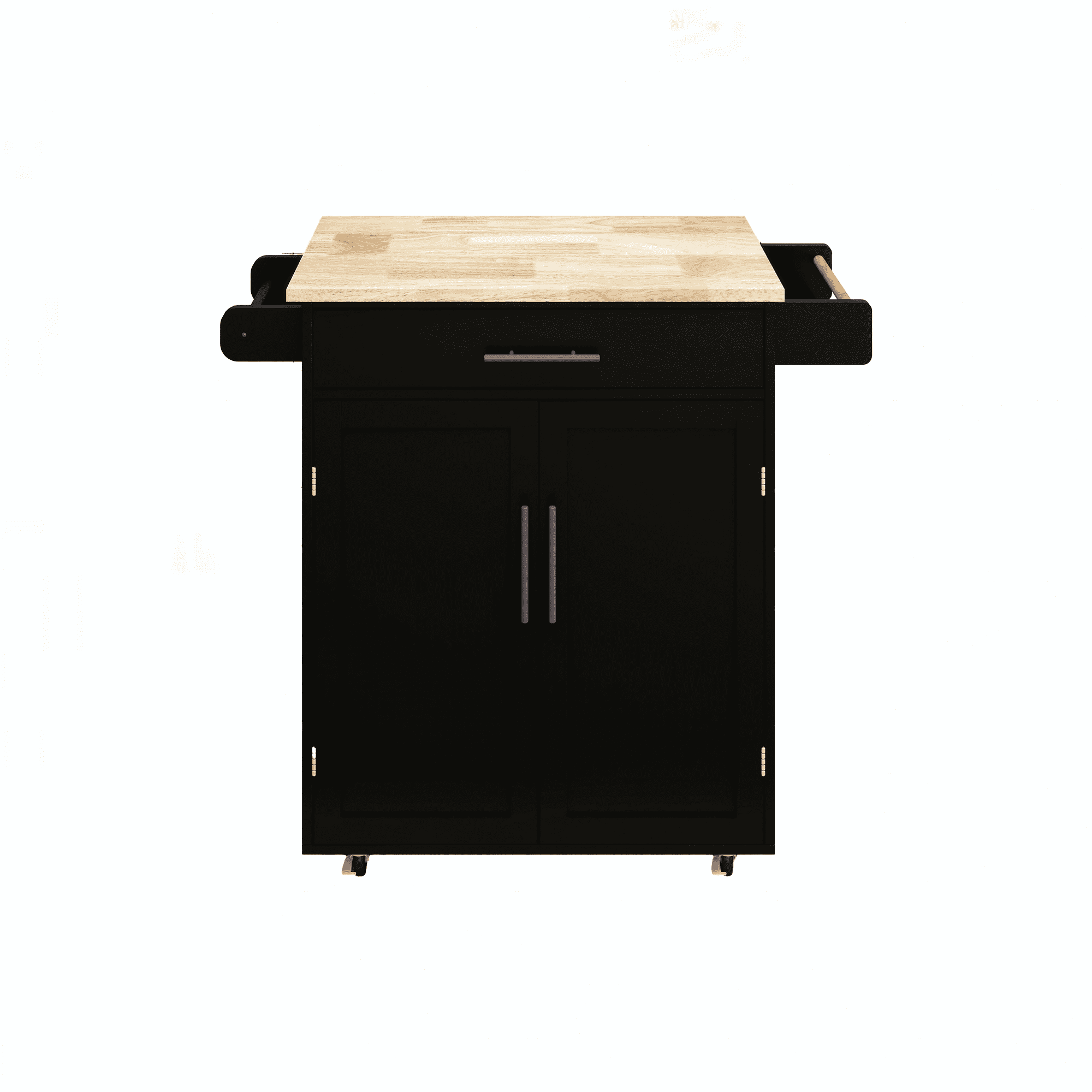 Kitchen Island on Wheels Cart Rolling Trolley Cart Storage with Cabinet Racks Towel Rack Rubber Wood Countertop Table
