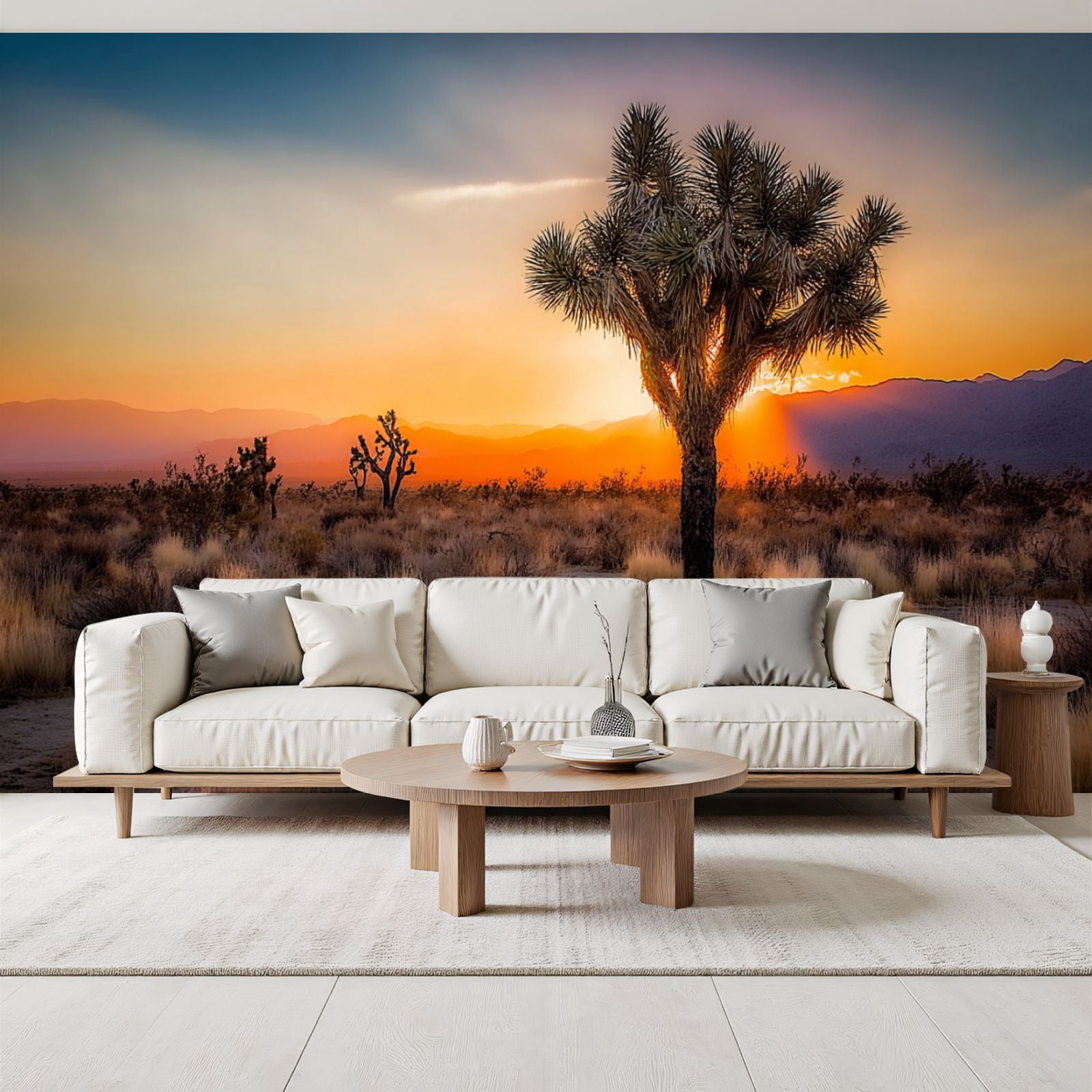 Wallpaper Sunset desert landscape Joshua Tree National Park Peel and Stick Wall Murals 69"H x 96"W Removable PVC Wall Paper Self-Adhesive Wall Paintings Art Decor for Bedroom Living Room
