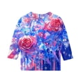 thumbnail image 3 of CCRFTGI American Flag Shirts for Kids Girls Size 6-7 Cute Tops 4th Of July 3/4 Sleeve Crew Neck Patriotic Tie Dye Tee Red White and Blue Summer Shirts Tee Tops Vermilion 12-13 Years, 3 of 4