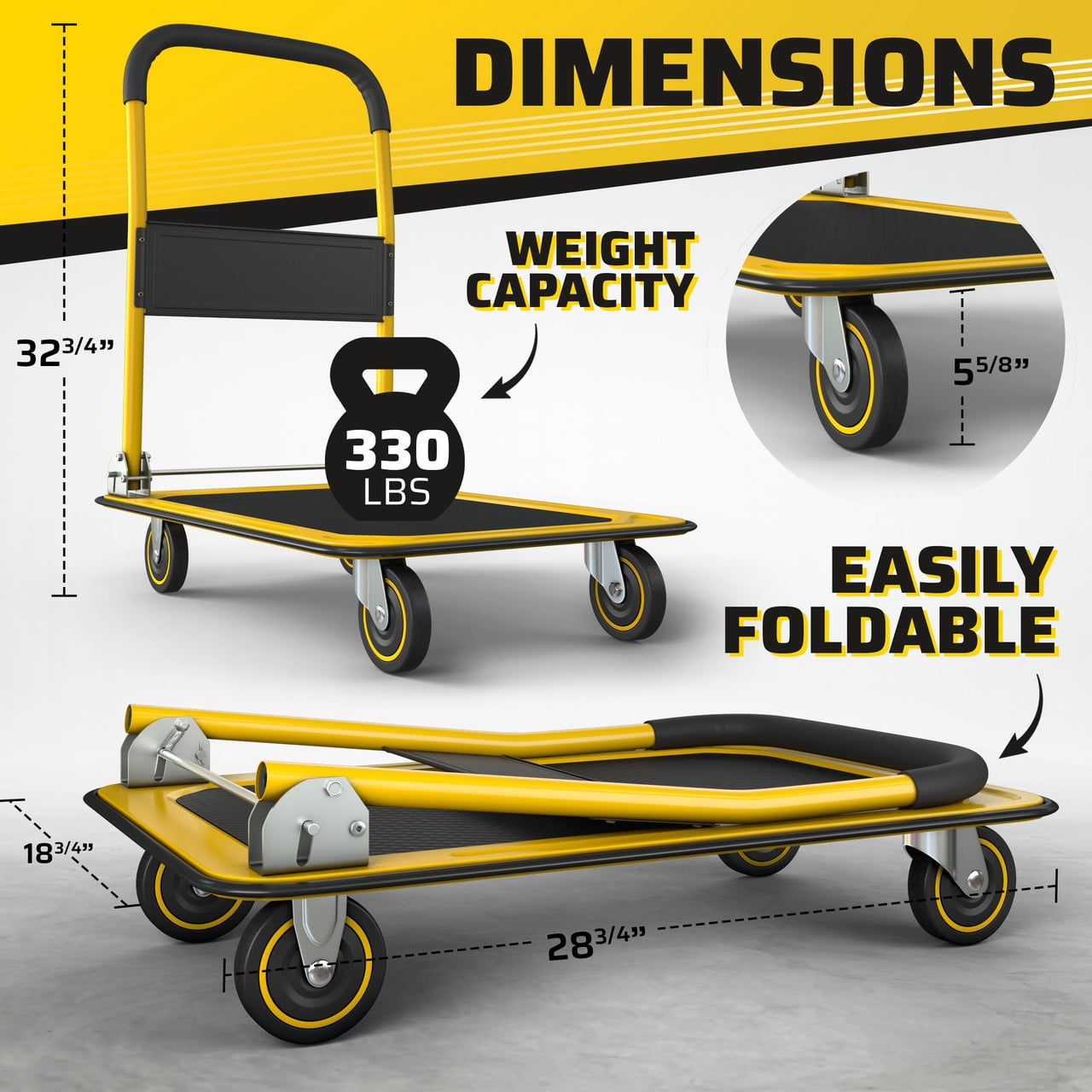 CRXX Folding Hand Truck Dolly Cart with Wheels Luggage Cart Trolley Moving 330lbs