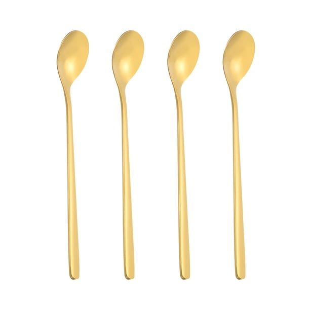 Cuchara de té helado de mango largo Uxcell, 12 Pcs cucharas de café de 8 pulgadas de largo, tono dorado