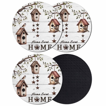 Sweet Home Coasters Set of 4 Absorbent Coasters for Drinks Western Stars Bird Houses White Wood Plank Coaster for Desk Coffee Table Protection Home Decor House Warming Gifts 4