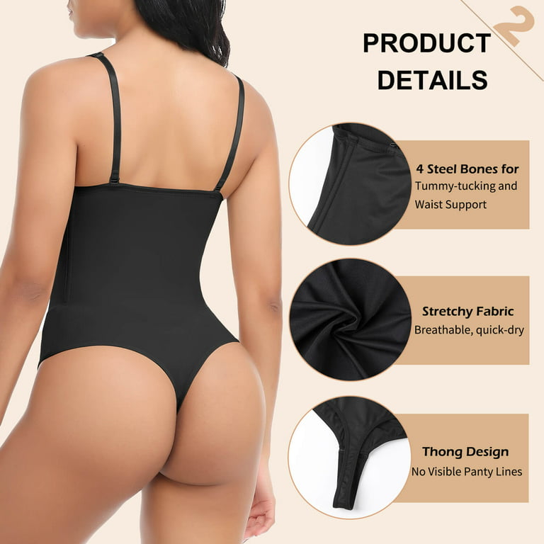 Sveltors Low Back Shapewear Bodysuit for Women Tummy Control Deep V Neck  Backless Plunge Thong Body Shaper