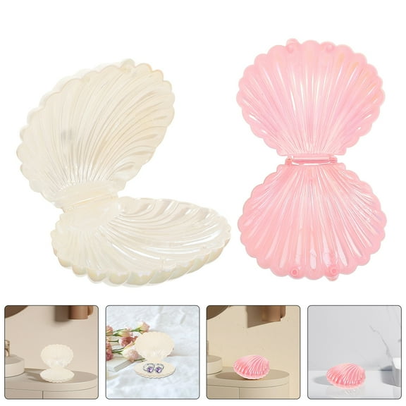 Masteelf 2Pcs Portable Conch Shell Beach Themed Night Light For Kids Adults Bedroom Nightstand Lamp Nautical Lighting Battery Operated White Pink