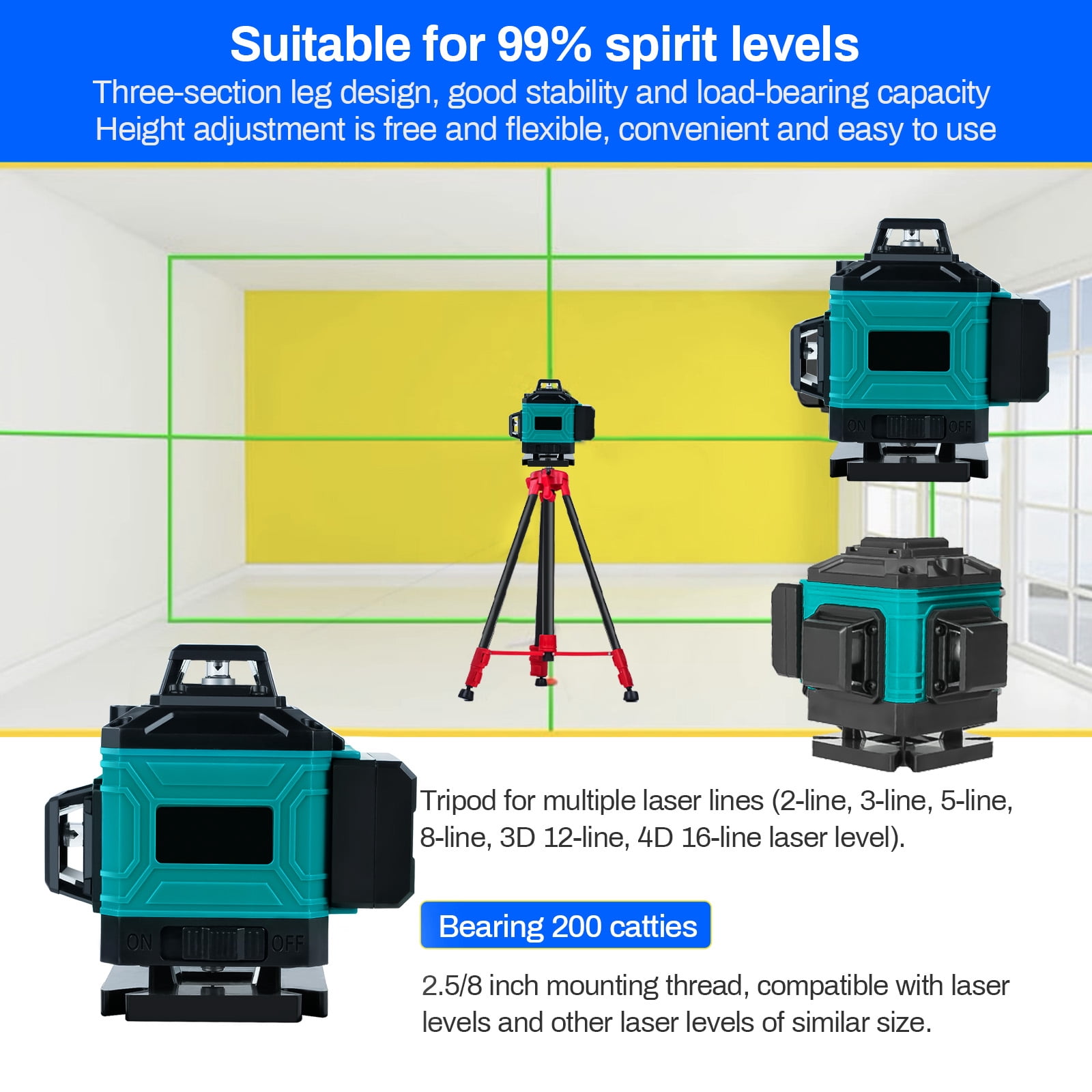Victool 1.5M Tripod Level Stand for Leveling Laser Level Measurement Tool ,5/8" Thread
