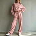 thumbnail image 7 of Sweatsuits Women 2 Piece Outfit 2026 Solid Drawstring Wide Leg Sweatpants Crew Neck Long Sleeve Cropped Tracksuit Pink 2XL, 7 of 7