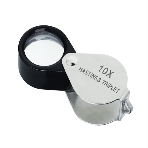 Lupa de Joyero Hastings Triplet 10X con Lente Triple de 16 mm, Plegable, Pequeña, para Piedras Preciosas.