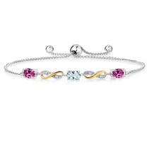 Gem Stone King 1.53 Ct Pink Created Sapphire Sky Blue Aquamarine 925 Silver and 10K Yellow Gold Lab Grown Diamond Adjustable Infinity Bracelet for Women Mother's Mom Wife Her