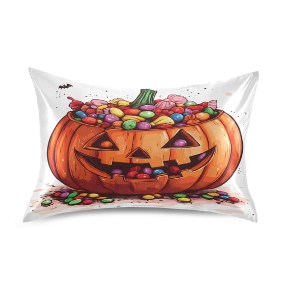 Dailycode Satin Pillow Case Standard Silk Pillow Cover for Hair and Skin Envelope Closure Candy in Halloween Pumpkin 20"x26"