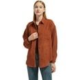 thumbnail image 3 of Women Casual Corduroy Button Up Long Sleeve Coat, Brown, Medium, 3 of 4